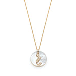 Mother of Pearl Armenian Initial Mini Pendant in Yellow Gold