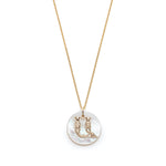 Mother of Pearl Armenian Initial Mini Pendant in Yellow Gold