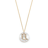 Mother of Pearl Armenian Initial Mini Pendant in Yellow Gold