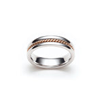 Narrow Twist Polished Finish 6-7 mm Mixed Metal Wedding Band in Rose and White Gold