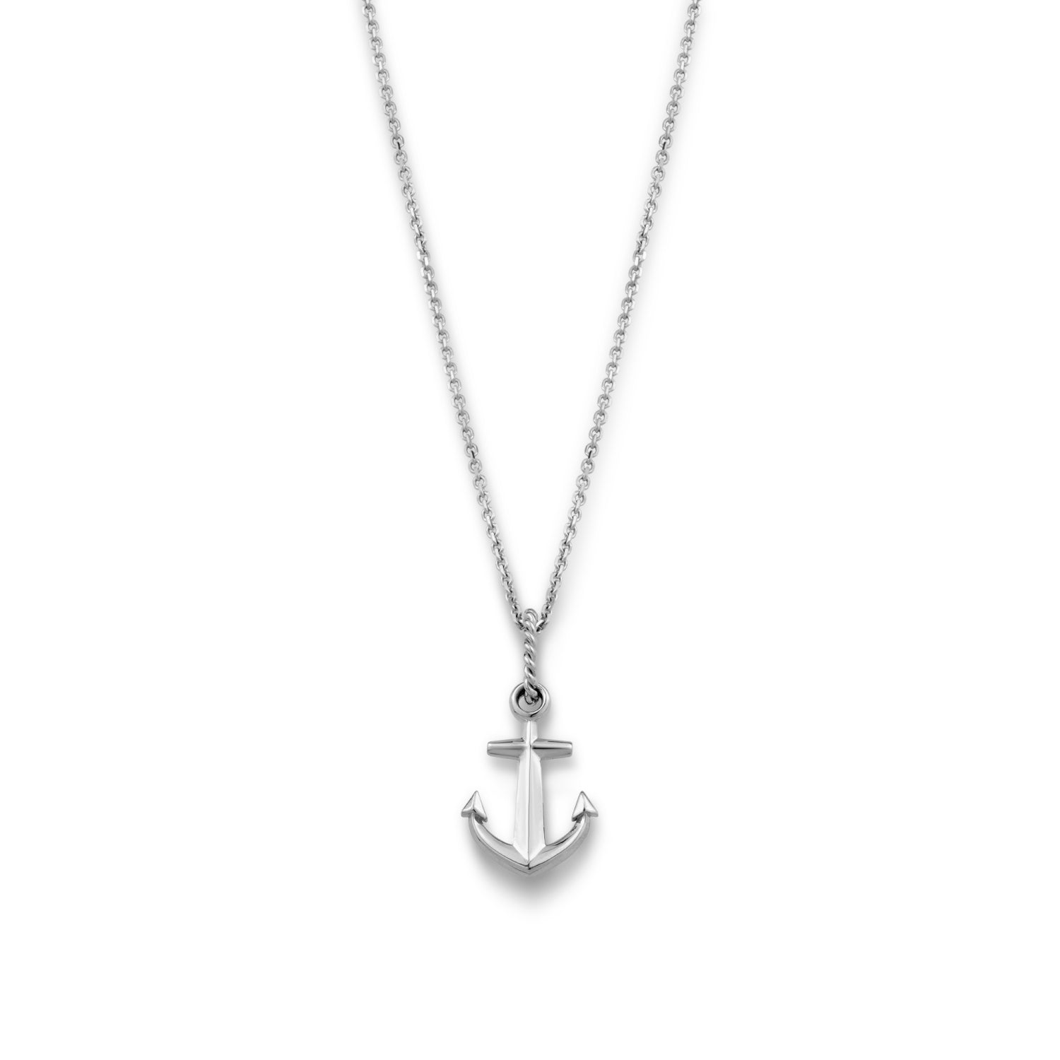 Nautical Anchor and Rope Pendant in White Gold