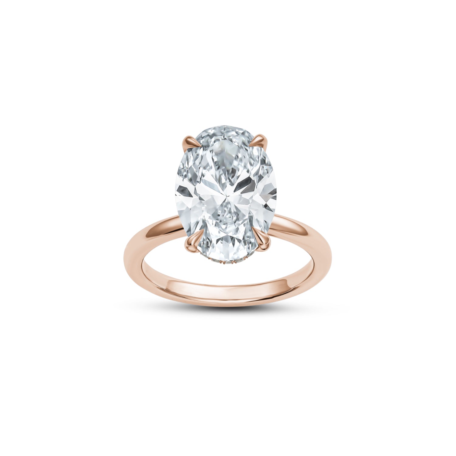 Oval-Shaped Lab-Grown Diamond Hidden Halo Solitaire Engagement Ring in Rose Gold Front View
