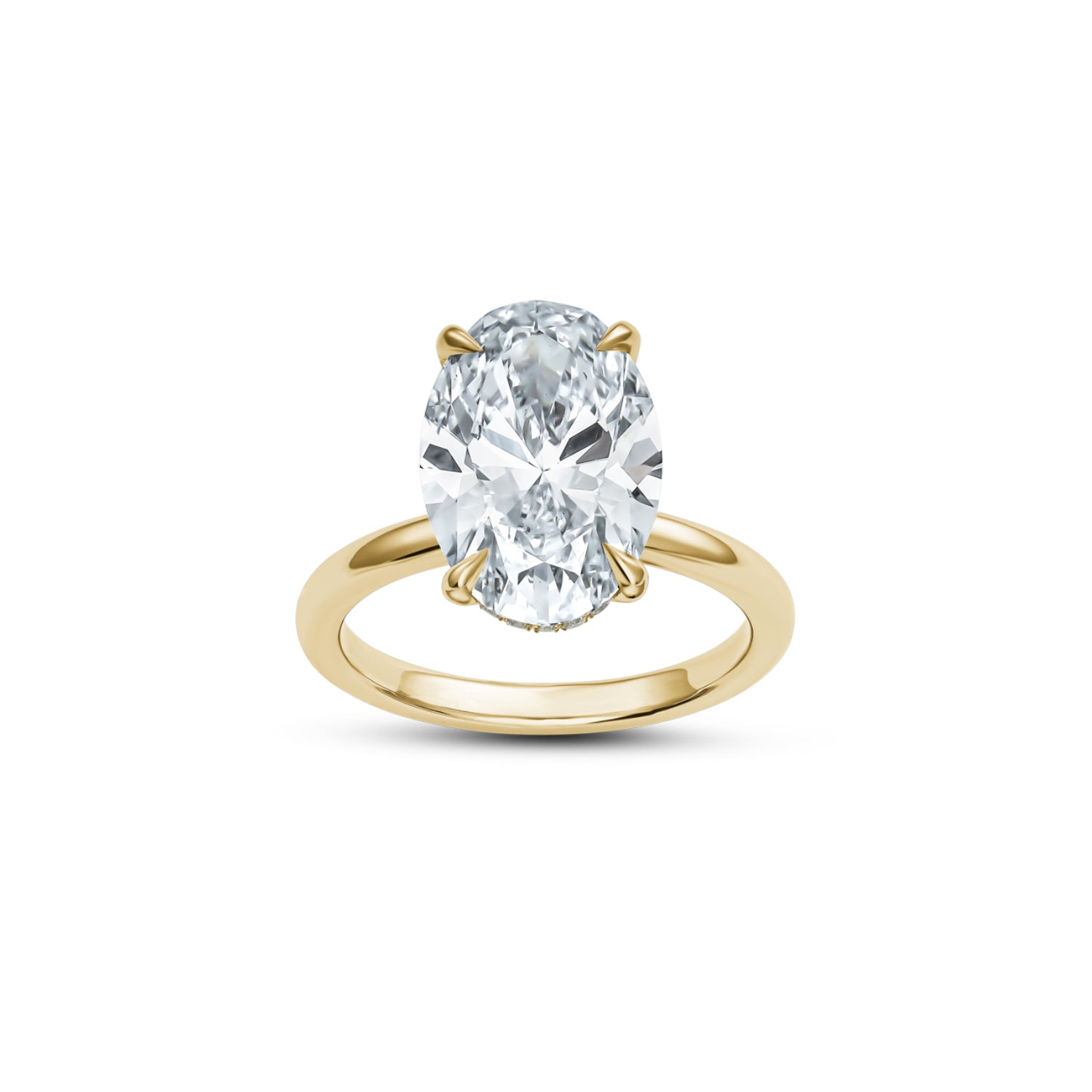 Oval-Shaped Lab-Grown Diamond Hidden Halo Solitaire Engagement Ring in Yellow Gold Front View
