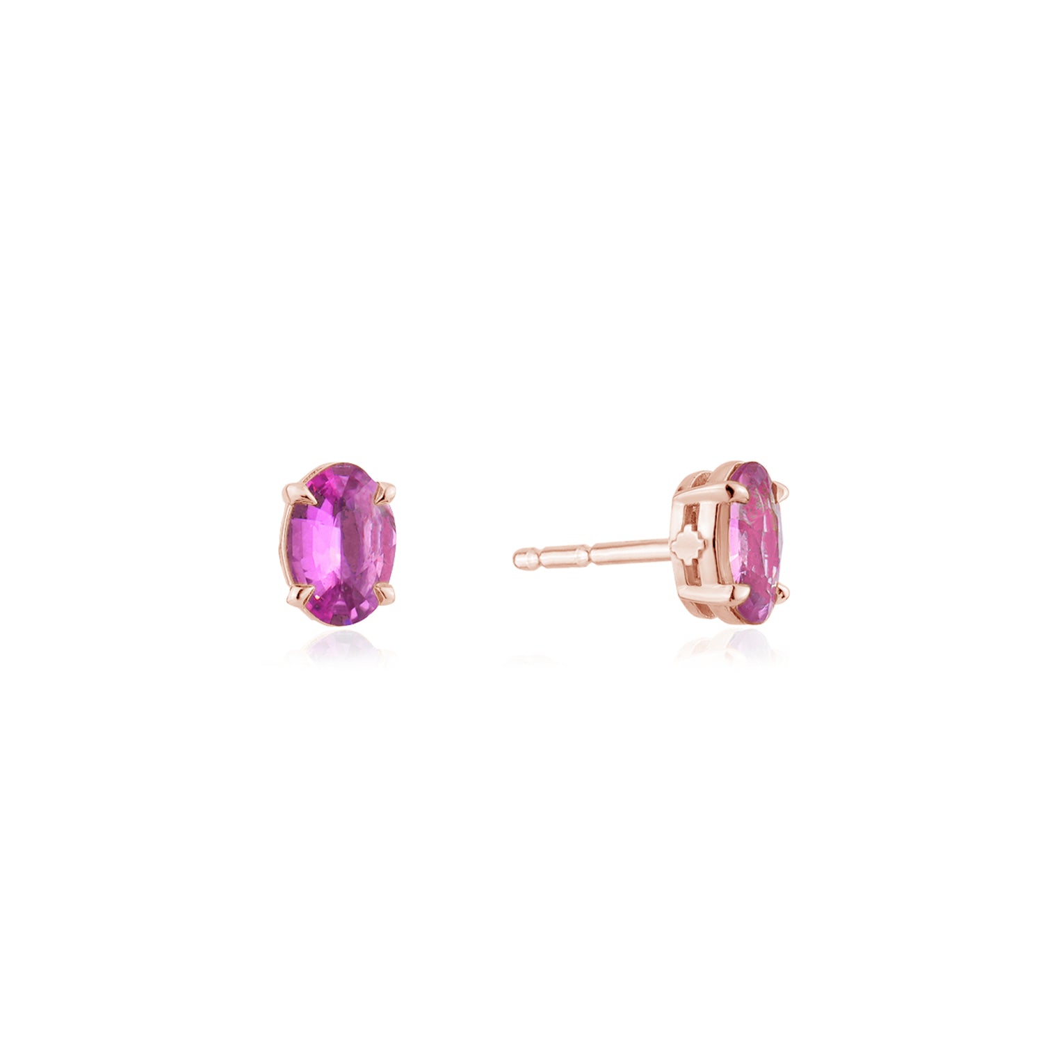 Oval-Shaped Pink Sapphire Stud Earrings in Rose Gold