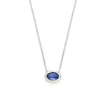 Oval-Shaped Sapphire Bezel Necklace in White Gold