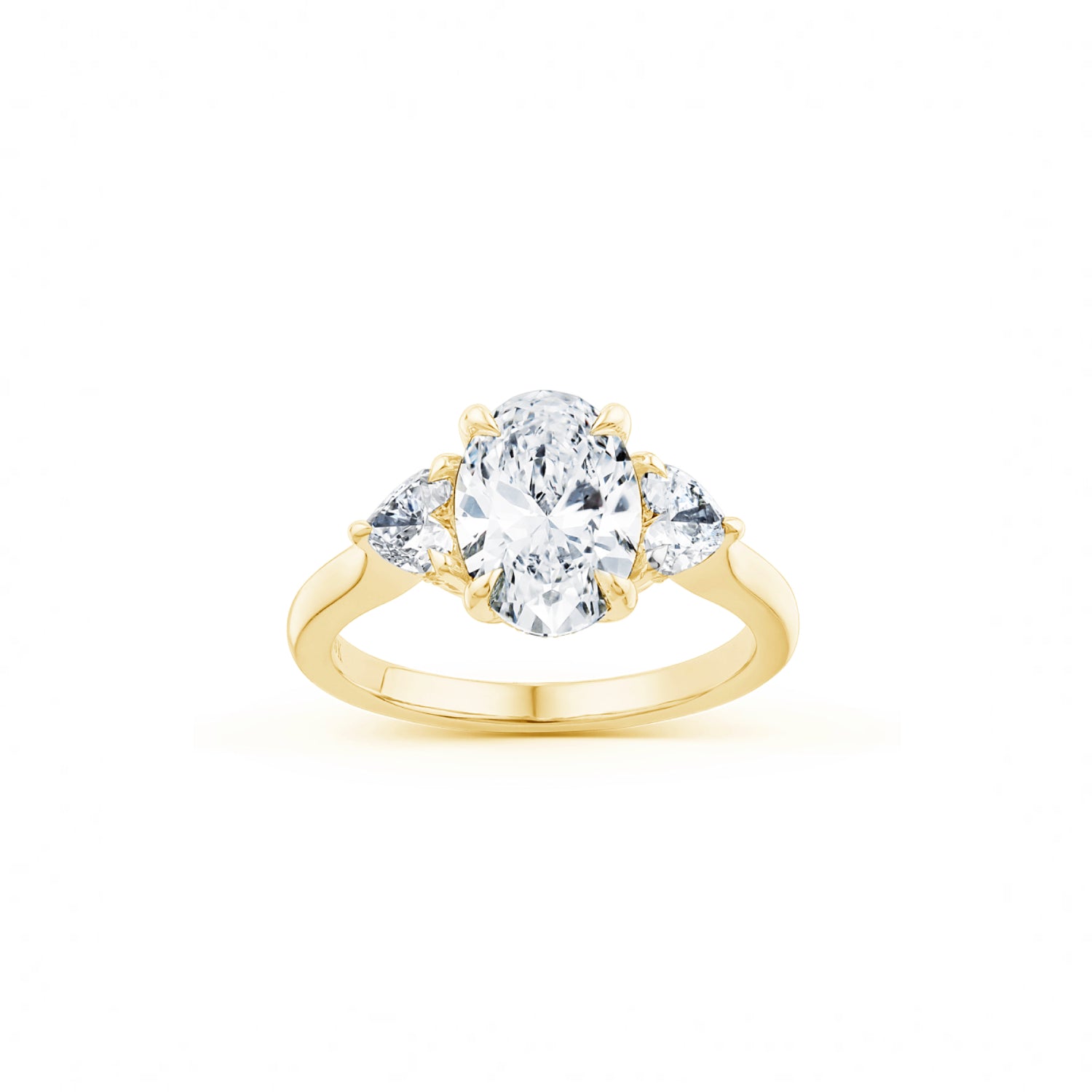 Oval and Heart-Shaped Diamond Three-Stone Engagement Ring in Yellow Gold