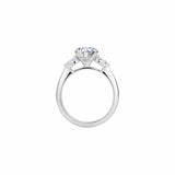 Oval and Pear Cut Lab-Grown Diamond Three-Stone Engagement Ring in White Gold Side View