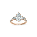Pear-Shaped Lab-Grown Diamond Three-Stone Engagement Ring in Rose Gold Front View
