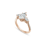 Pear-Shaped Lab-Grown Diamond Three-Stone Engagement Ring in Rose Gold Side View