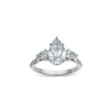 Pear-Shaped Lab-Grown Diamond Three-Stone Engagement Ring in White Gold Front View