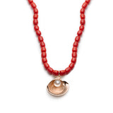 Pearl and Coral Seashell Necklace in Rose Gold