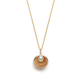 Pearl and Diamond Seashell Pendant in Yellow Gold Back View
