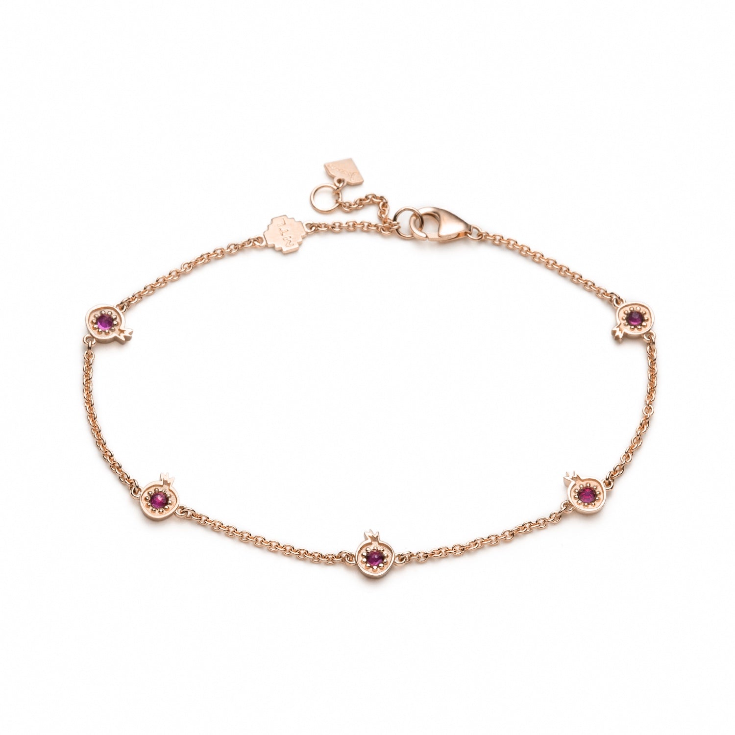 Pomegranate Ruby Five Mini Motif Bracelet in Rose Gold