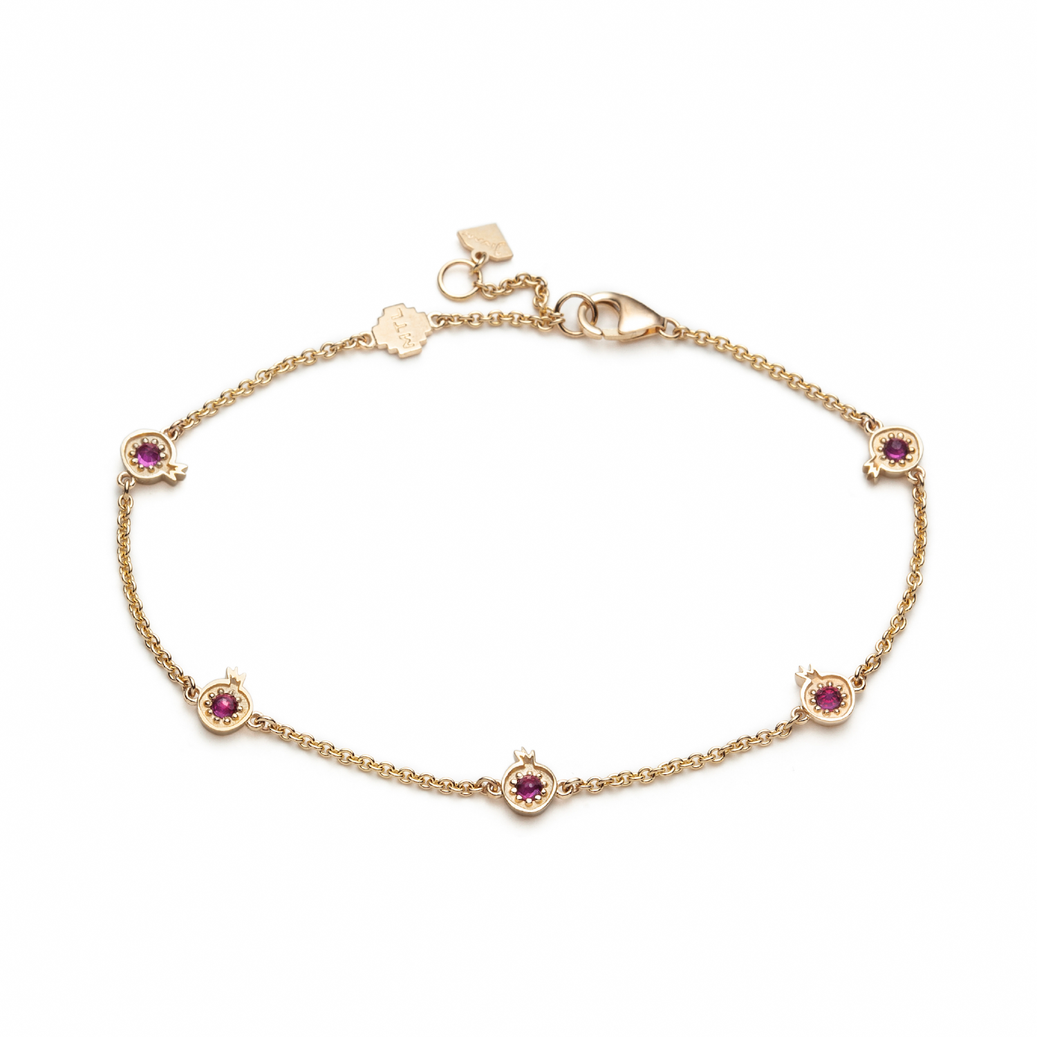 Pomegranate Ruby Five Mini Motif Bracelet in Yellow Gold