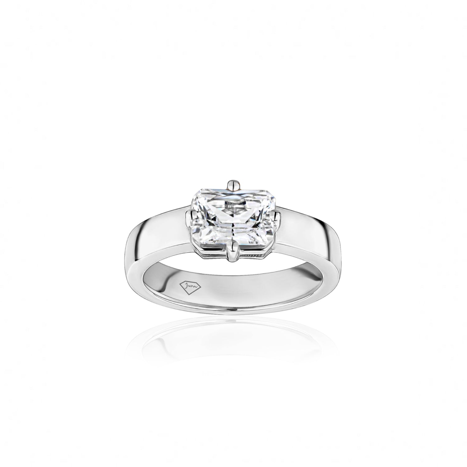 Radiant Cut Diamond Wide Band Solitaire Engagement Ring in White Gold