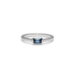 Radiant Cut Blue Sapphire Diamond Pavé Stackable Ring in White Gold