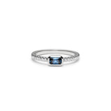 Radiant Cut Blue Sapphire Diamond Pavé Stackable Ring in White Gold