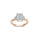Radiant and Trapezoid Cut Lab-Grown Diamond Three-Stone Engagement Ring in Rose Gold Front View