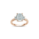 Radiant and Trapezoid Cut Lab-Grown Diamond Three-Stone Engagement Ring in Rose Gold Front View