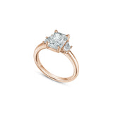 Radiant and Trapezoid Cut Lab-Grown Diamond Three-Stone Engagement Ring in Rose Gold Side View