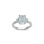 Radiant and Trapezoid Cut Lab-Grown Diamond Three-Stone Engagement Ring in White Gold Front View