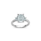 Radiant and Trapezoid Cut Lab-Grown Diamond Three-Stone Engagement Ring in White Gold Front View