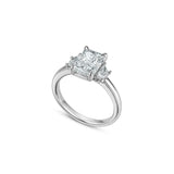 Radiant and Trapezoid Cut Lab-Grown Diamond Three-Stone Engagement Ring in White Gold Side View