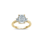 Radiant and Trapezoid Cut Lab-Grown Diamond Three-Stone Engagement Ring in Yellow Gold Front View
