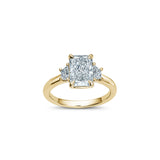 Radiant and Trapezoid Cut Lab-Grown Diamond Three-Stone Engagement Ring in Yellow Gold Front View
