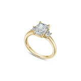 Radiant and Trapezoid Cut Lab-Grown Diamond Three-Stone Engagement Ring in Yellow Gold Side View