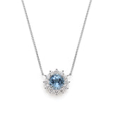 Round Aquamarine Diamond Floral Halo Necklace
