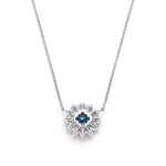 Round Aquamarine Diamond Floral Halo Necklace Back View