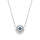 Round Aquamarine Diamond Floral Halo Necklace Back View
