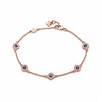 Round Blue Sapphire Five Mini Step Motif Bracelet in Rose Gold