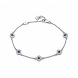 Round Blue Sapphire Five Mini Step Motif Bracelet in White Gold