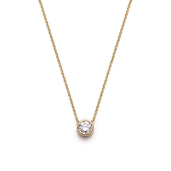 Round Brilliant Cut Diamond Bezel Necklace in Yellow Gold