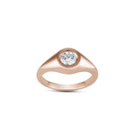 Round Brilliant Cut Diamond Bezel Set Pinky Signet Ring in Rose Gold Front View