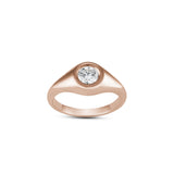Round Brilliant Cut Diamond Bezel Set Pinky Signet Ring in Rose Gold Front View