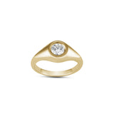 Round Brilliant Cut Diamond Bezel Set Pinky Signet Ring in Yellow Gold Front View
