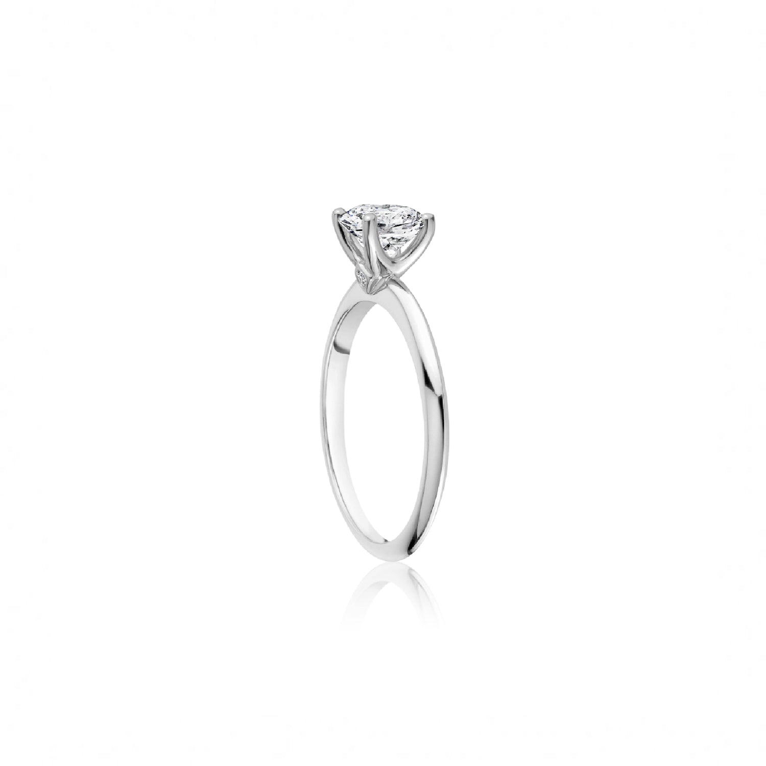 Round Brilliant Cut Diamond Classic Solitaire Engagement Ring in White Gold Side View