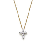 Round Brilliant Cut Diamond Cross Necklace in White and Yellow Gold