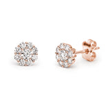 Round Brilliant Cut Diamond Floral Cluster Stud Earrings in Rose Gold