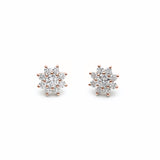 Round Brilliant Cut Diamond Floral Halo Stud Earrings in Rose Gold