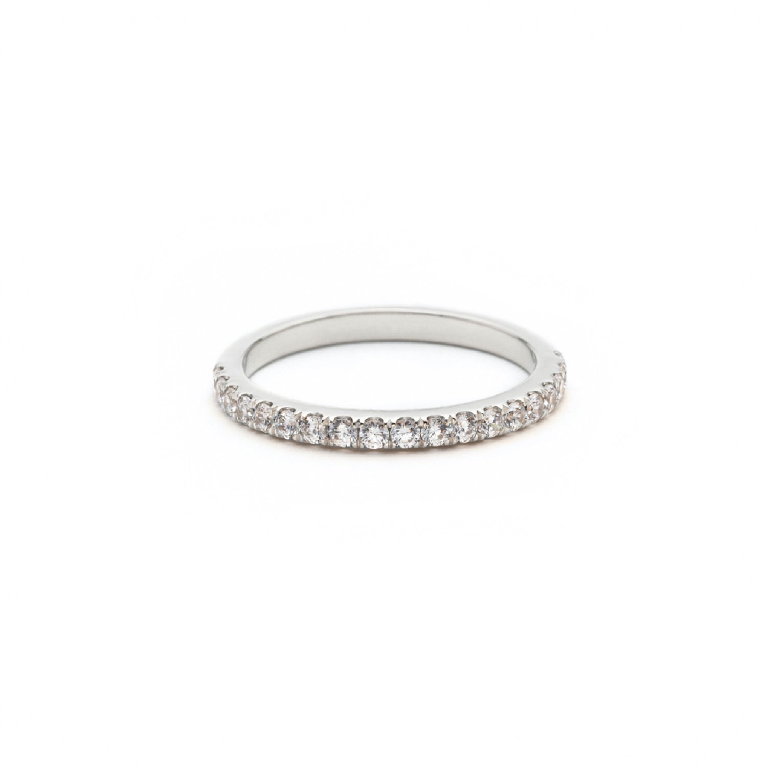 Round Brilliant Cut Diamond French V-Split Set Half-Eternity Ring in White Gold