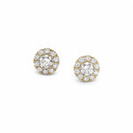 Round Brilliant Cut Diamond Halo Stud Earrings in Yellow Gold