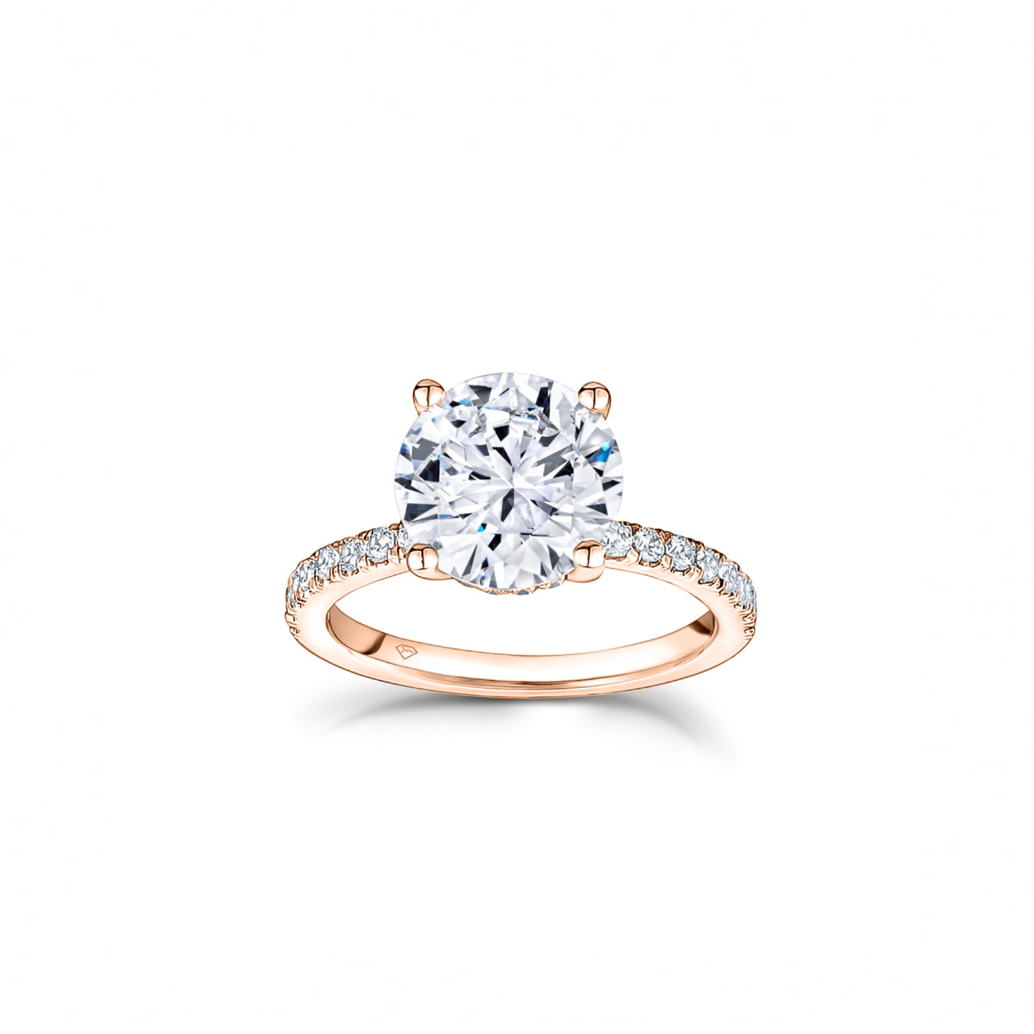 Round Brilliant Cut Diamond Hidden Halo Engagement Ring in Rose Gold
