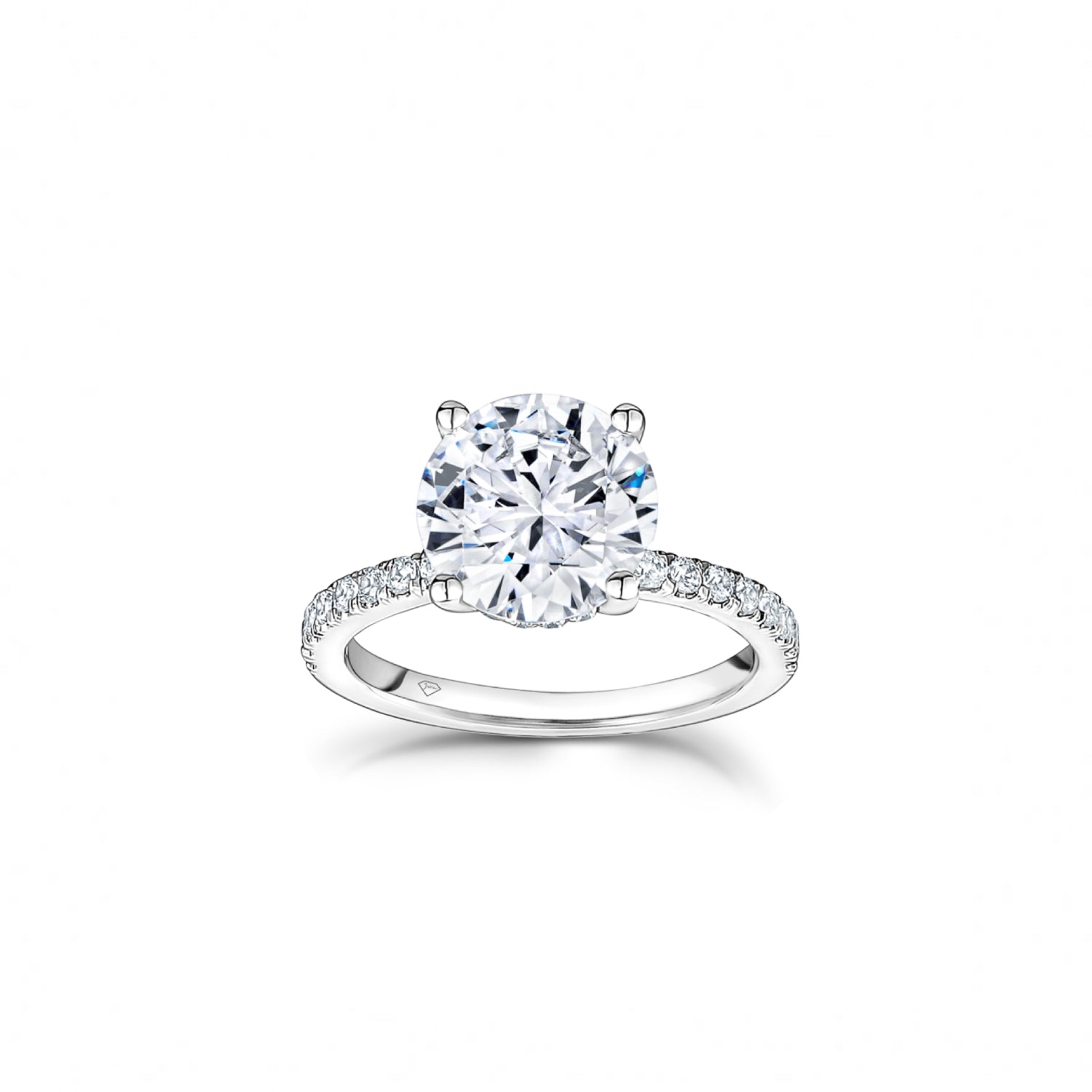 Round Brilliant Cut Diamond Hidden Halo Engagement Ring in White Gold