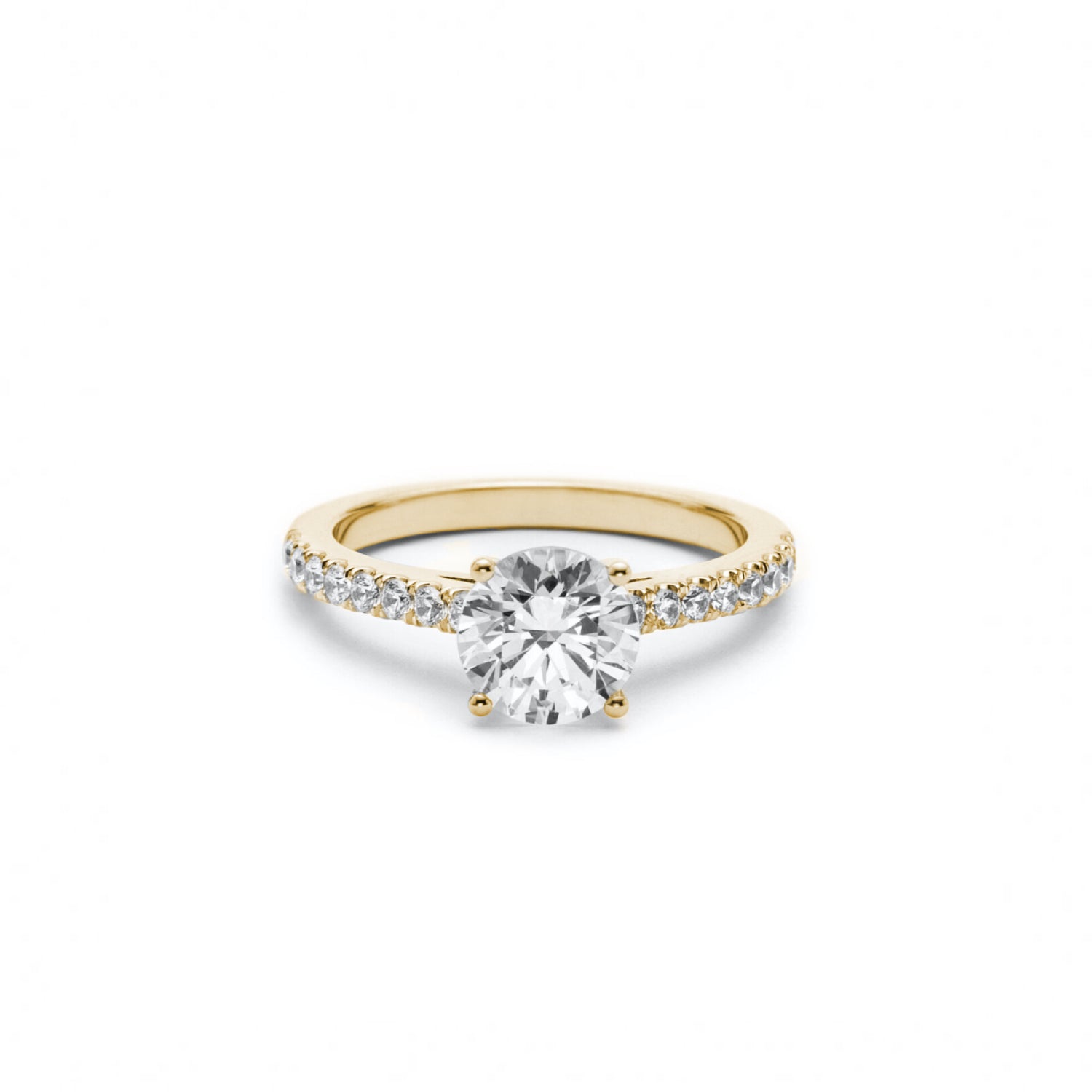 Round Brilliant Cut Diamond Solitaire Engagement Ring in Yellow Gold Front View