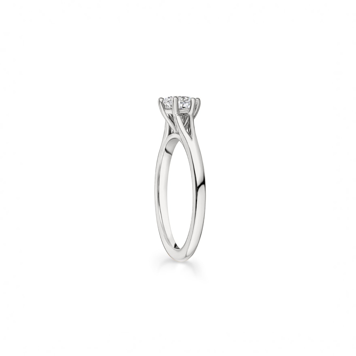 Round Brilliant Cut Diamond Split Shank Solitaire Engagement Ring in White Gold Side View