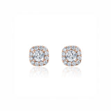 Round Brilliant Cut Diamond Square Halo Stud Earrings in Rose Gold